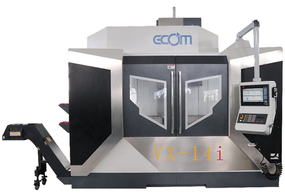 五轴立式加工中心机VX-14i－X / Y / Z轴行程为1400 / 750 / 700 mm，B轴行程为+ 30°~ -120°，A轴行程为360°。